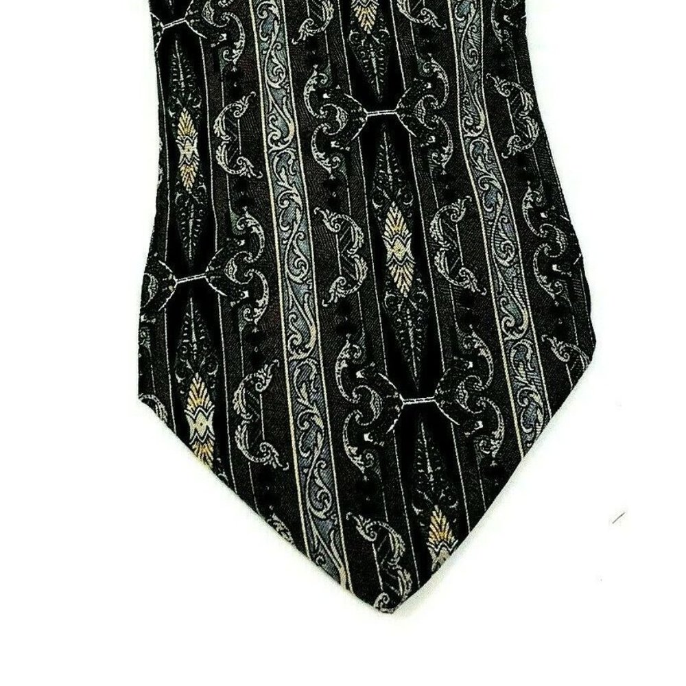 Barrington Mens Necktie TIE Grey Black Gold Swirl